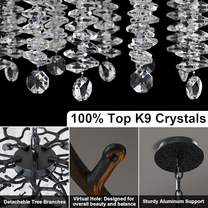 118'' Black Branch High Ceiling Chandelier, 28-Light Modern Long Tree - Image 4