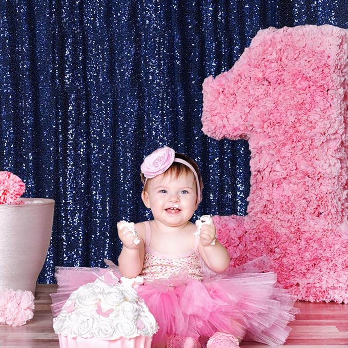 SquarePie Sequin Backdrop 10FT x 10FT Navy Blue Curtain Background - Image 3