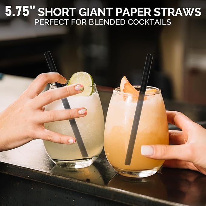5.75 inch 8mm Wide Short Black Paper Drinking Straws Disposable - Image 3
