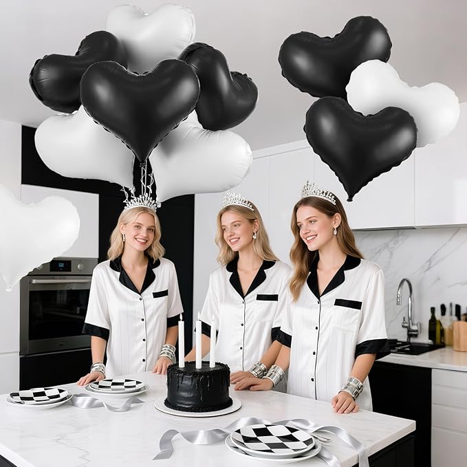 Black White Heart Balloons, 24Inch Large Black Heart Foil Balloons - Image 6