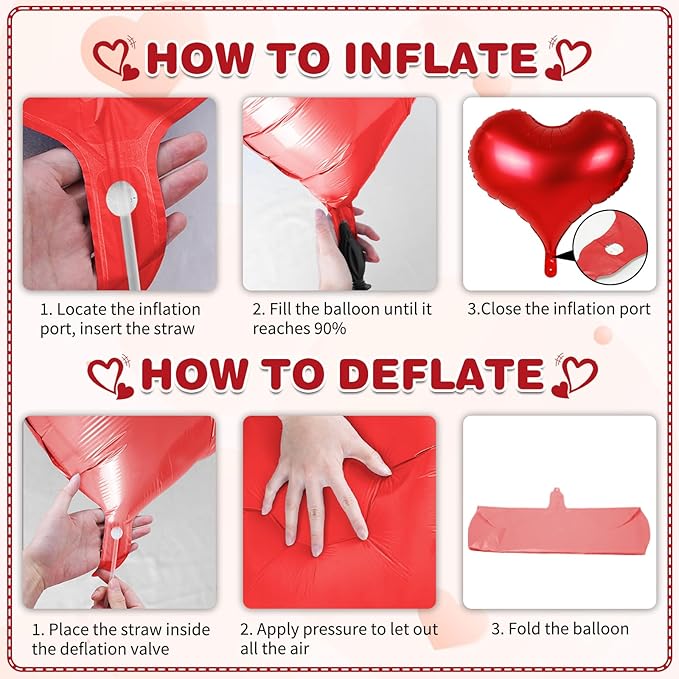 24 Inch Red Heart Balloons, Heart Shaped Valentines Foil Balloons - Image 3