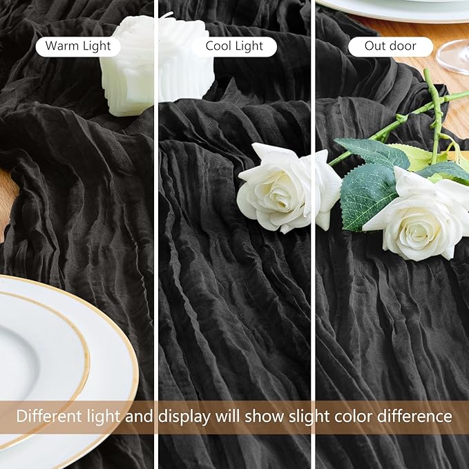 Asee'm Cheesecloth Table Runner 120 Inches Long Black Boho Gauze Cheese Cloth - Image 5