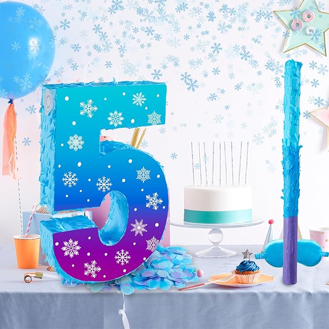 Snowflake Birthday Decorations, Winter Ice Snowflake Number 5 Pinata - Image 5