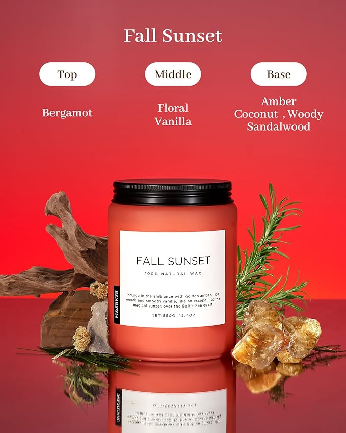 M&SENSE Fall Sunset Amber Scented 19.4oz 110 Hours Long Lasting Slow Burning - Image 2