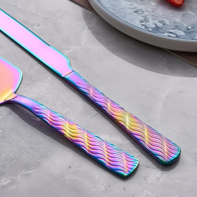 Rainbow Cake Cutting Set, Stainless Steel Cake Knife and Server, Cake Pie - Image 5