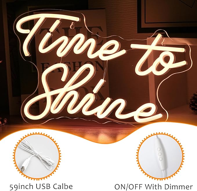 Time To Shine Neon Sign Warm White Led Sign Neon Lights - Image 3