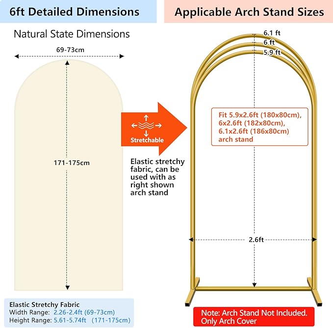 HEMMOTOP Light Beige Arch Backdrop Cover, 6 ft Spandex Arch Covers Stretchy - Image 2