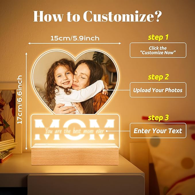 Personalized Birthday Gifts for Mom from Daughter and Son, Custom Heart Picture - Image 6