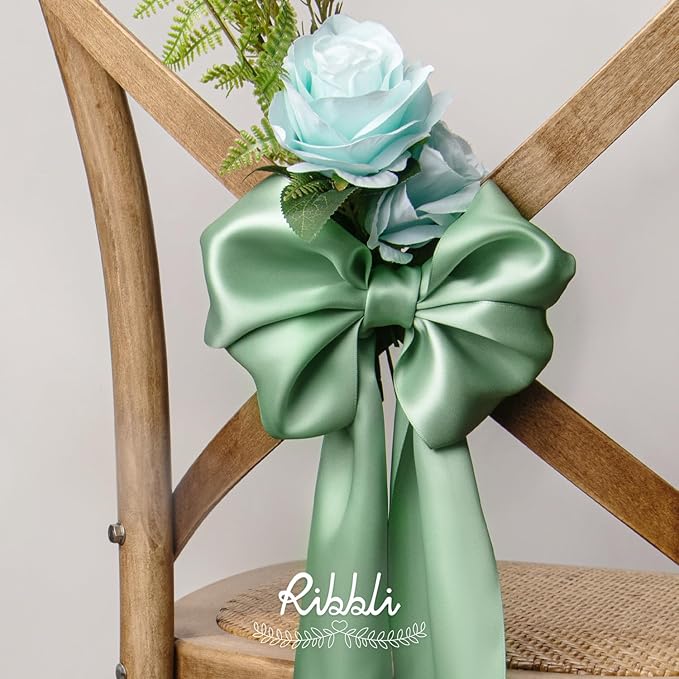Ribbli Sage Green Satin Ribbon 4 Inch Wide Sage Ribbon - Image 4