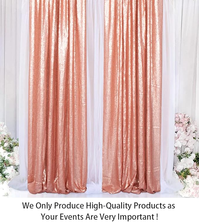 ShinyBeauty Blush Sequin Backdrop Curtains, 4 Panels, Sparkle Photo Booth - Image 2