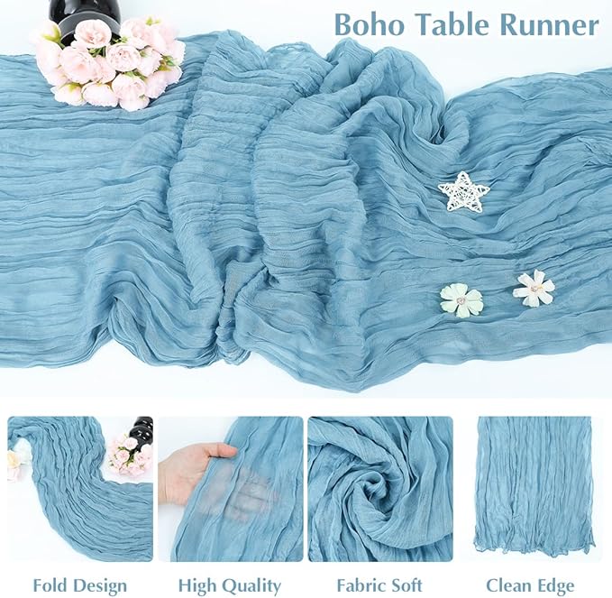 Baby Blue Cheesecloth Table Runner -21*120Inch Long Boho Wedding Table Decor - Image 3