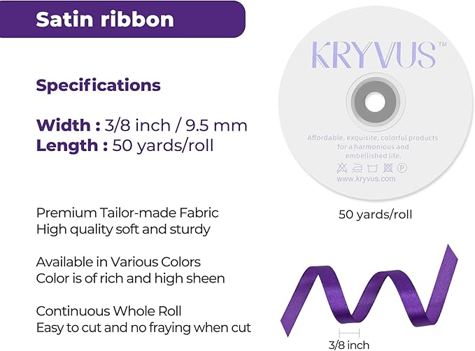Purple Satin Ribbon 3/8 inch X Continuous 50 Yards, Single Face Polyester - Image 3