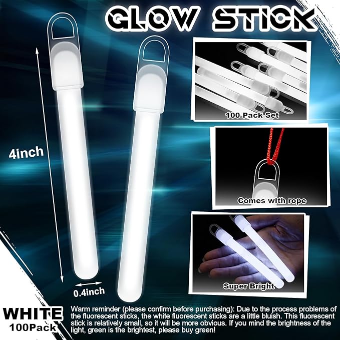 Lewtemi 4" or 6" 100 Pack Bright Glow Sticks Bulk, Glow in The Dark Party - Image 2
