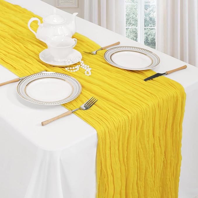 6 Pack Lemon Yellow Fall Table Runner 10ft Boho Gauze Fabric Cheesecloth - Image 3