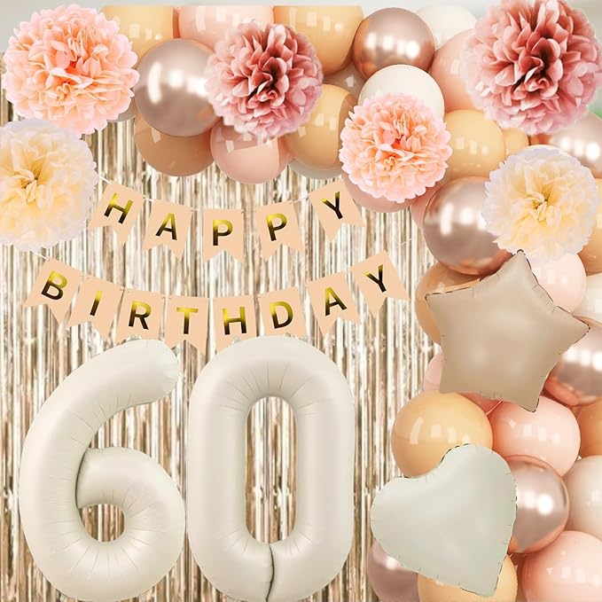 Beige 60th Birthday Decorations - Image 3