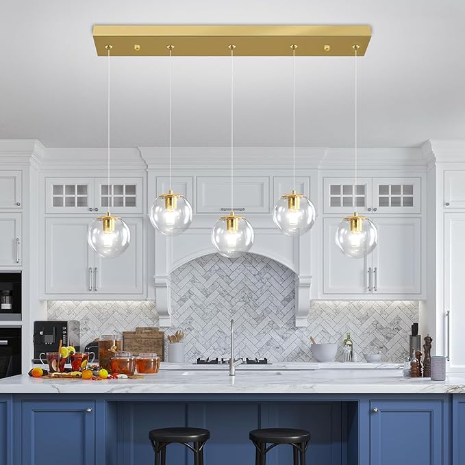 5-Lights Modern Rectangle Chandelier Globe Pendant Light by ShialLighting