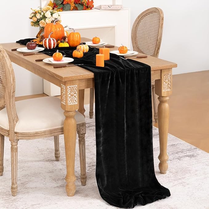 Black Velvet Table Runner Fall Halloween Black Table Runner 20 x 120 Inch - Image 4