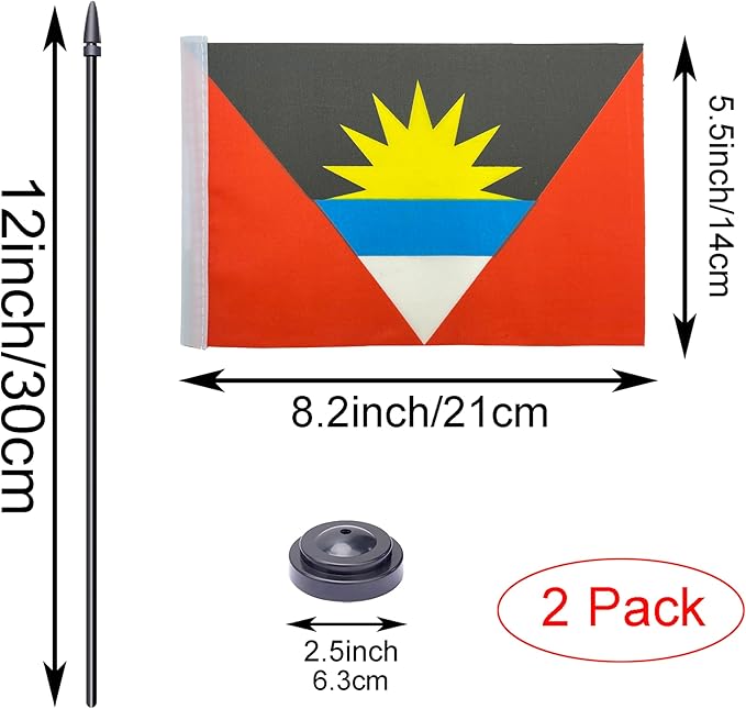 WXTWK 2 Pack Antigua and Barbuda Flag Antigua and Barbuda Deluxe Desk Flag Set - Image 2