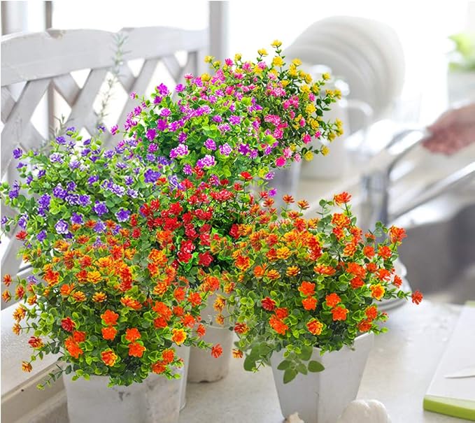 10 Bundles Artificial Fake Flowers, Faux Outdoor Plastic Plants UV Resistant - Image 4