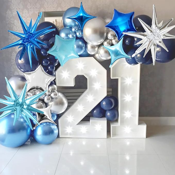 Blue Silver Star Balloons, 22in Large Star Balloons Foil 10in 4-Pointed & - Image 5