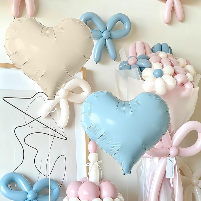 Blue White Heart Balloons, 24Inch Large Cream White Heart Foil Balloons - Image 4