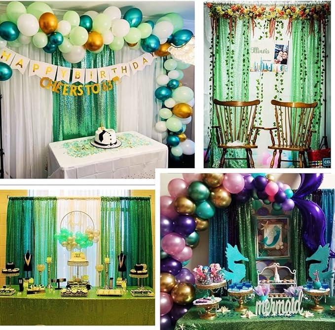 Poise3EHome Mint Green Sequin Backdrop Curtain, 2 Panels, - Image 3