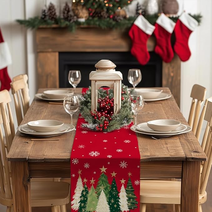 GEEORY Christmas Table Runner 13x108 Inch, Xmas Trees Snowflakes Holiday - Image 3
