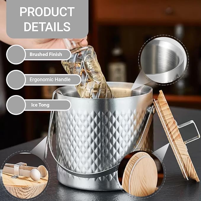 Stainless Steel Hammered Insulated Ice Bucket - Image 2