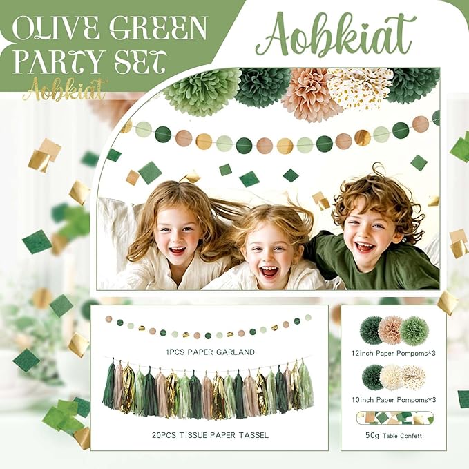 AOBKIAT Sage Green Wedding Party Decorations, Circle Dots Garland Paper Tassels - Image 7
