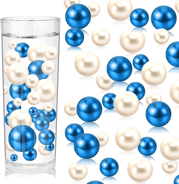 100PCS Blue White Faux Pearls Beads by ZEBMOON