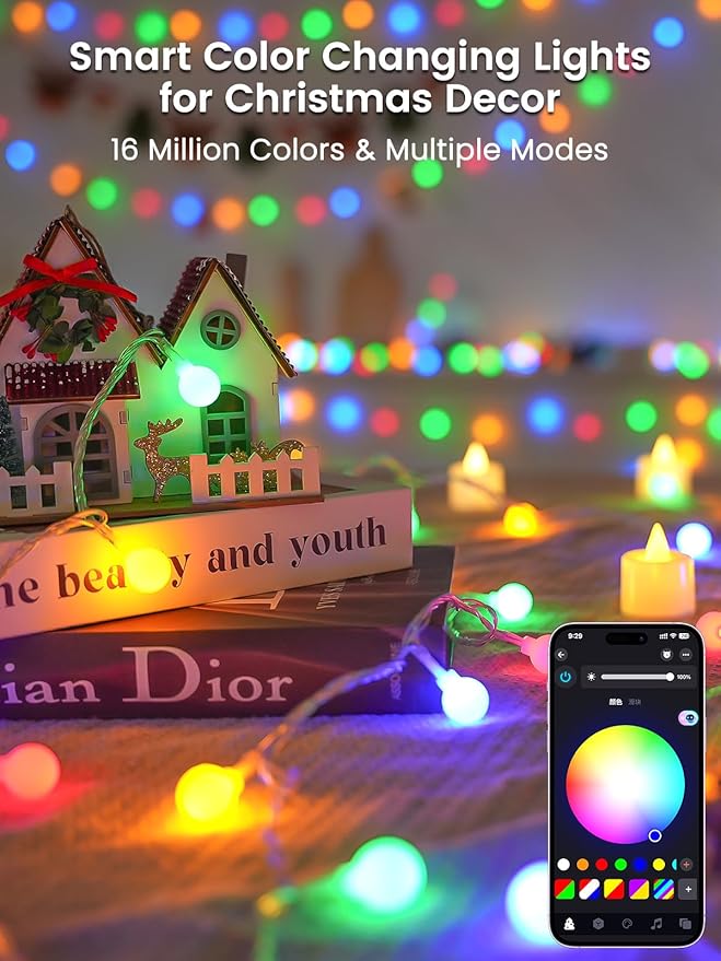 46ft Smart Color Changing Christmas Lights, 100 LED RGB Globe String Lights App - Image 2