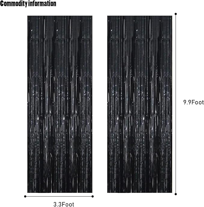 CANREVEL 2 Pack 3.3x8.2 Feet Black Foil Fringe Backdrop Curtains, Tinsel - Image 3