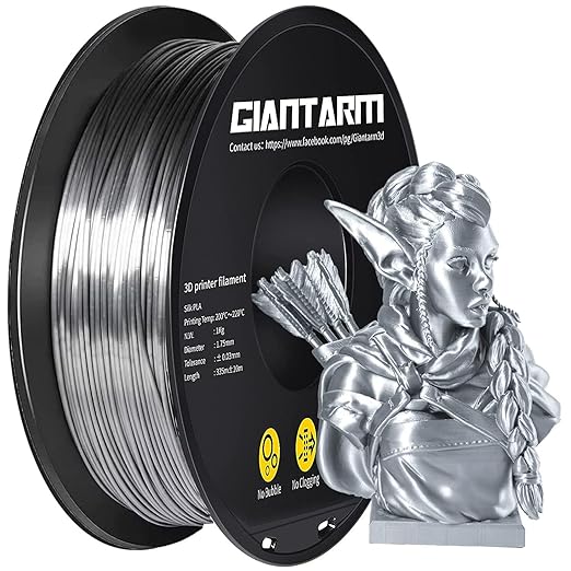 GIANTARM Silk Metallic Silver PLA 3D Printer Filament 1kg Spool, 1.75mm - Image 9