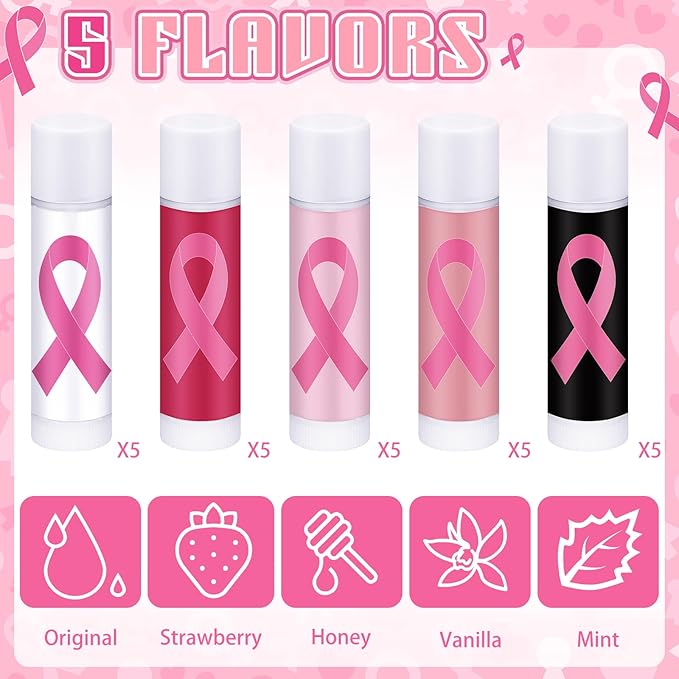 15 Pack Breast Cancer Awareness Lip Balms Gifts Bulk Pink Ribbon Lip Balms - Image 2