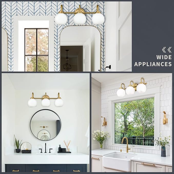 Gold Bathroom Light Fixtures, 3 Light Gold Modern Bathroom Light Fixtures Over - Image 5