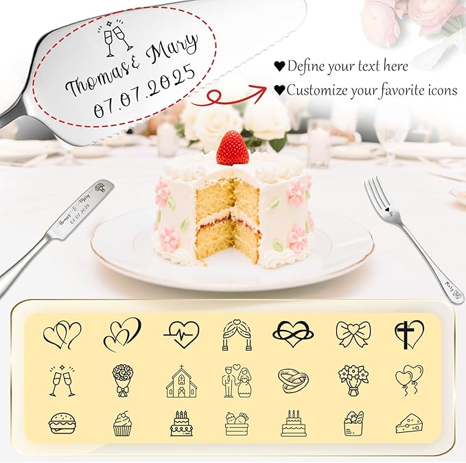 Custom Wedding Cake Knife and Server Set Personalized Cake Cutter - Image 3