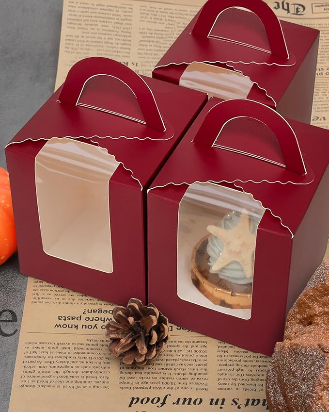 qiqee Wine Cupcake Boxes Individual Cupcake Holders Disposable 50pcs Single - Image 6