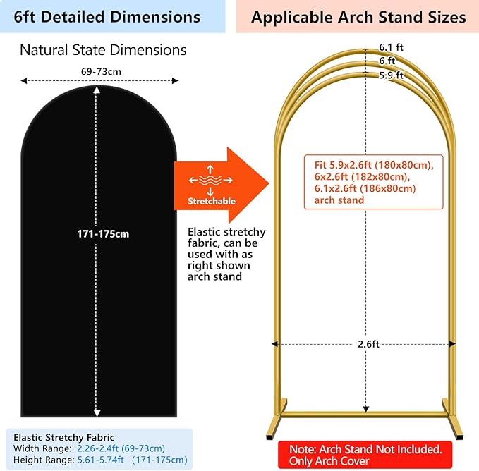 Hemmotop 6 ft Black Arch Cover, 2-Sided Spandex Arch Covers Stretchy Backdrop - Image 2