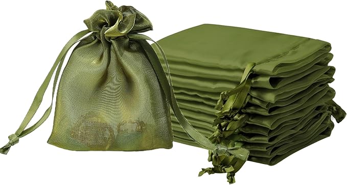 20 Pcs Moss Green Small Organza Bags 3X4 inch by QIANF