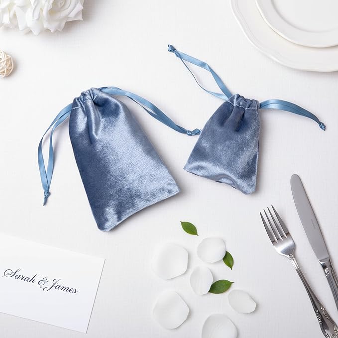 QIANF 12pcs Dusty Blue Velvet Drawstring Bags 4x6 inches Glossy Small Velvet - Image 7