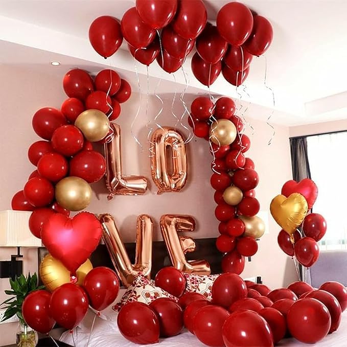 Red and Gold Balloons, 70 Pack 12 inch Metallic Gold and Helium Matte Red - Image 5