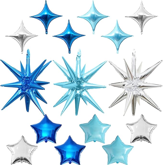 Blue Silver Star Balloons, 22in Large Star Balloons Foil 10in 4-Pointed & by Froova