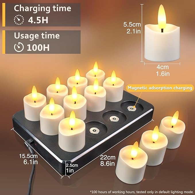 HL Rechargeable Waterproof Tea Lights, 100H+ Highly Bright Led Flameless Candles - Image 4