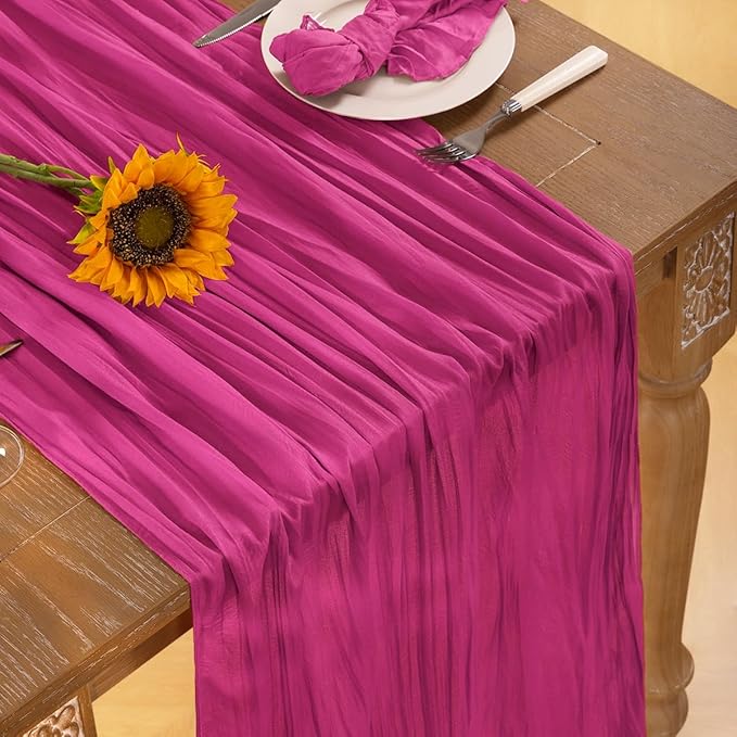 Hot Pink Cheesecloth Table Runner 4 Pack Fall Table Runners Boho Gauze 120 - Image 4