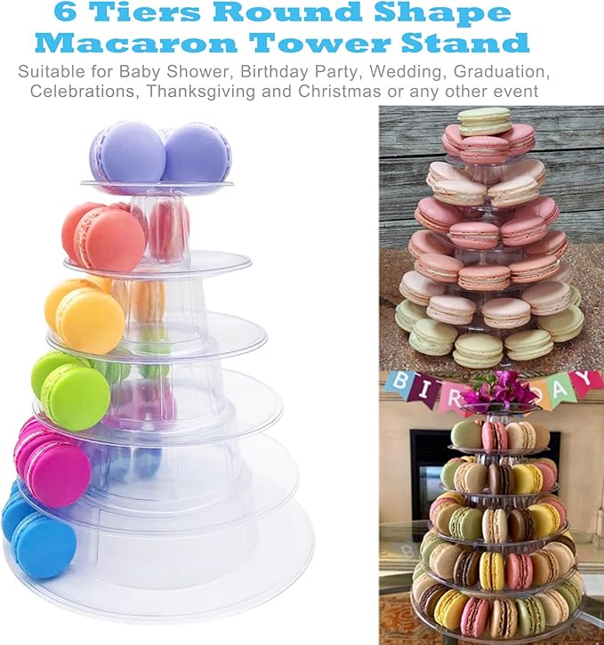6 Tiers Round Macaron Tower Stand Plastic Cake Stand Macaron Display Rack - Image 2