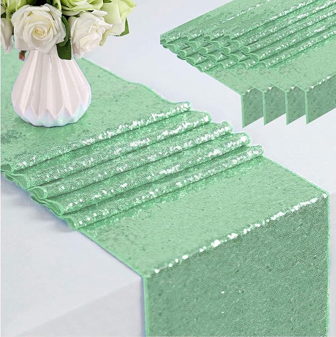 Eternal Beauty 5PCS-12X108 Mint Green Sequin Table Runner by EternalBeauty