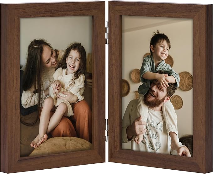 decorUhome Double 4x6 Picture Frame Vertical, Engineered Wood Bifold Photo Frame by decorUhome