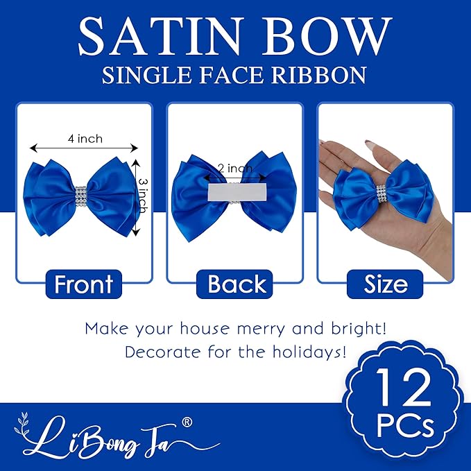Royal Satin Bows 4'' Premade Blue Ribbon Bow, Gift Bows - Image 2