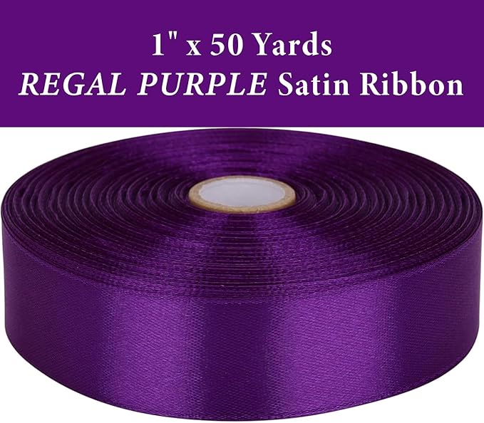 1" x 50 Yards Regal Purple Satin Ribbon Single Faced Fabric Ribbons - Image 2