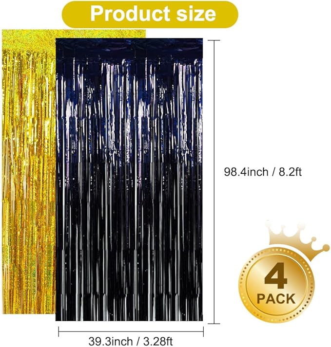 BEISHIDA 4 Pcs Black and Gold Party Streamers Fringe Foil Curtain Backdrop - Image 2